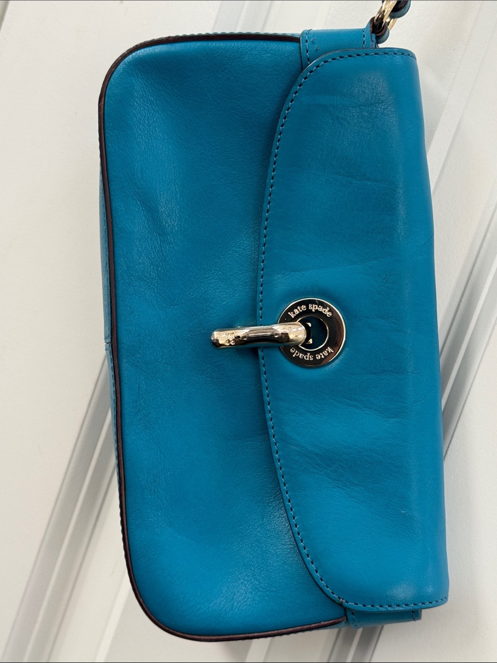 kate spade Turquoise Leather Wristlet with Silver Turn-Lock